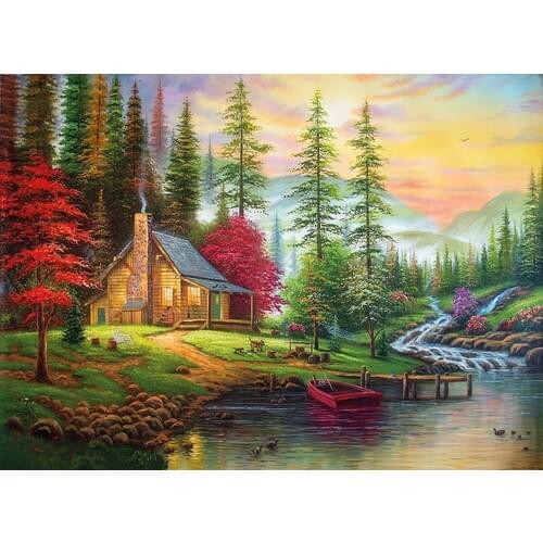Nova Puzzle Nova 41075 - 1000 Parts In The Forest Mountain House Puzzle
