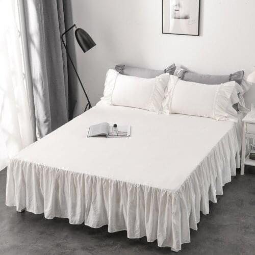 Cilected Japanese Style Solid Color Bed Skirt Ins Princess Wind Lotus Leaf Lace Anti-Skid Bedspread Sheet Home Decoration