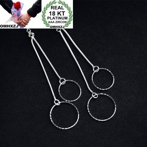 OMHXZJ Wholesale Personality Fashion OL Woman Girl Party Wedding Two hoops Tassel White 18KG White Gold Earrings YE272