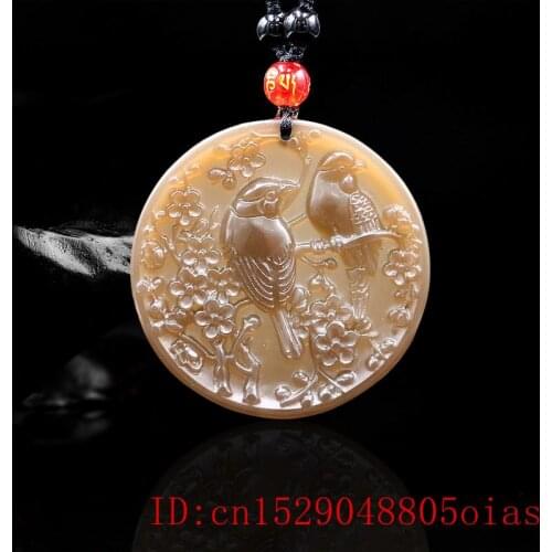 Brown Jade Bird Pendant for Jewelry Necklace Women Charm Chinese Fashion Natural Gifts Jadeite Amulet Flower Carved