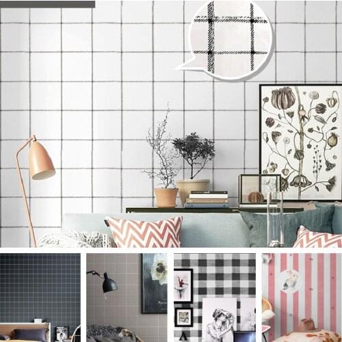 Striped Wallpaper Waterproof Self Adhesive Black White Checkered Home Decor Sticker For Living Room Bedroom Kitchen Wall Sticker