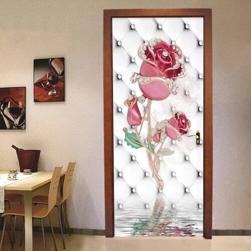 Pvc Self-Adhesive Waterproof Door Sticker 3D Pink Rose Flowers Soft Roll Jewelry Mural Wallpaper Living Room Home Poster Sticker