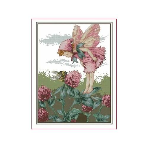 -Red clover fairy (14CT) Needlework,For Embroidery,DIY 14CT Unprinted Arts Cross stitch kits Set Cross-Stitching Home Decor