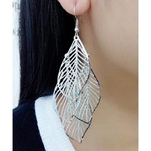 New trend of European and American rock clubs hollowing large leaf earrings earrings pendant jewelry wholesale