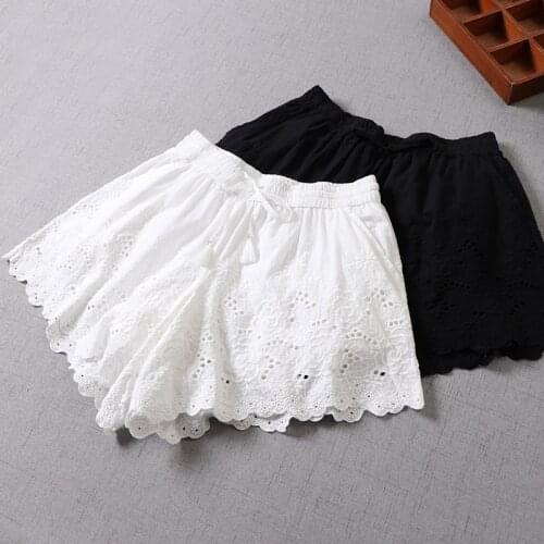 New Spring Summer Women Embroidery Lace Shorts Loose Japan Style Mori Girl Cotton Elastic Waist Women Shorts