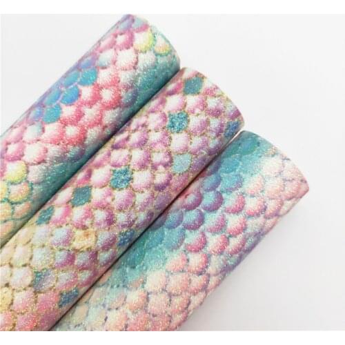 Mermaid Printed Synthetic Leather Glitter Vinyl Fabric Sheet Felt Backing Synthetic Leather Faux Vinil DIY A4 SIZE R185
