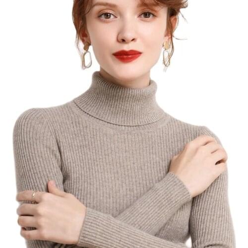 Stretch Slim Turtleneck Women 2021 Autumn Winter Cashmere Cotton Blend Knitted Ribbed Jumper Pull Femme Hiver Pullover Sweater