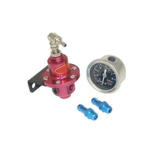 Wotefusi Adjustable Turbo Fuel Pressure Regulator w/ Oil Gauge Meter RX7 S13 S14 Red