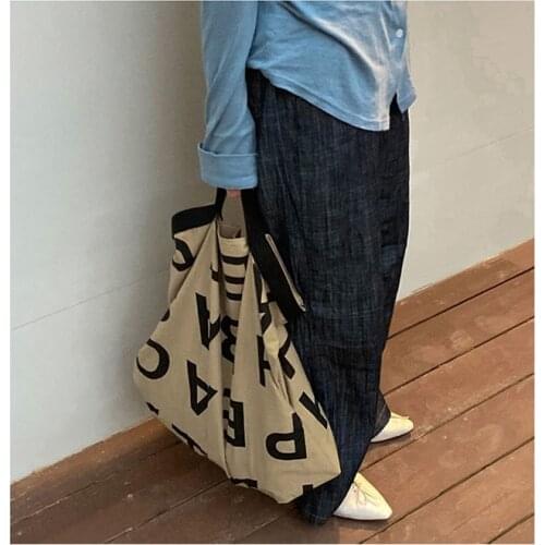 Women Bag Korean "PEACH BASKETMARKRT" Canvas Bucket Letter Fashion Soft Handbag High-Capacity Luxury Bags Euro-America Style