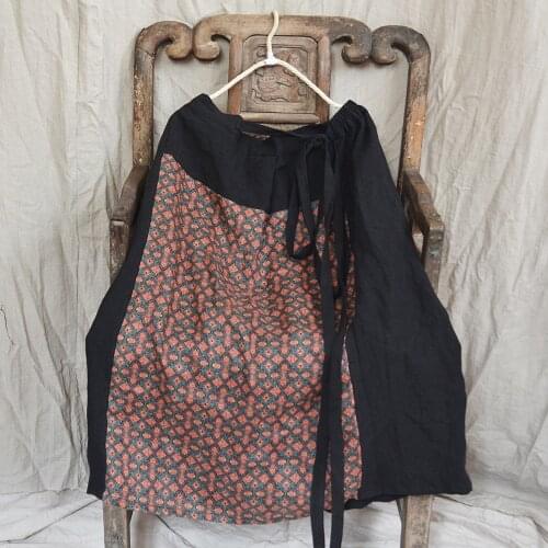 Women Loose Cotton Linen Patchwork Elastic Wasit Retro Skirt Ladies Vintage Spliced Skirts Female 2020 Summer Autumn Skirts