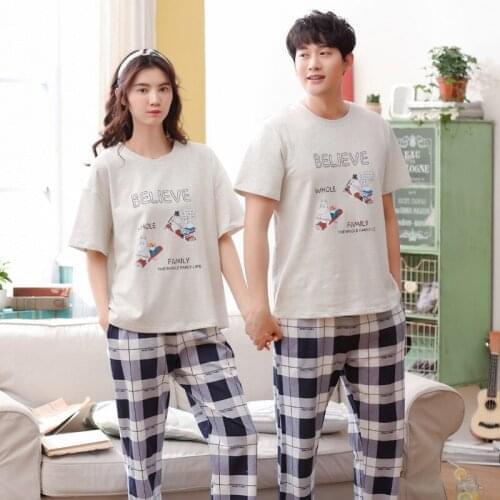 Women and men summer new Korean cotton comfortable thin casual short sleeve pants home two piece pajama sets pajama set pajamas
