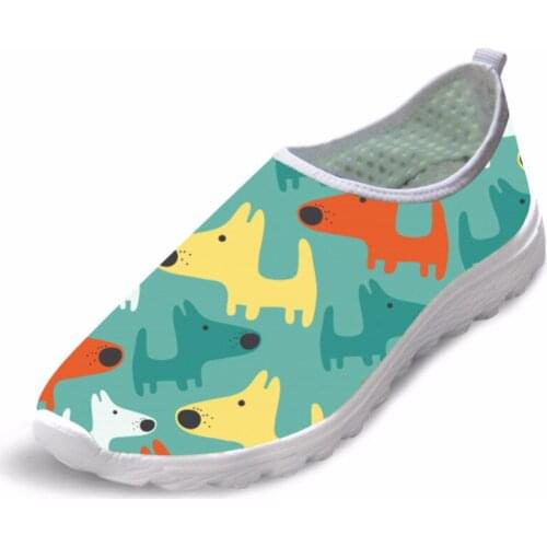 Cute Animal Dog Printing Air Mesh Flat Shoes For Women Ladies Summer Casual Light Shoes Female Girls Flats Lovers Slip-On Flats