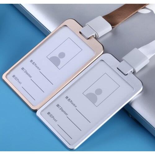 1PC Aluminum Alloy Work Name Card Holders Business Work Card ID Badge Lanyard Holder Hot Vertical Metal ID Business Case