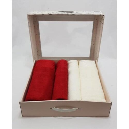 4 Pieces/2 Set Towel 100% Cotton Unisex Cream Red Vera Best Bath Set 2 Pieces 70x150 + 50x80 Made in Turkey Turkish Bath