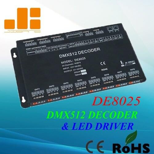 Free Shipping 24 Channels DMX512 LED Decoder Constant Current 350mA LED Driver RGB LED Controller DE8025