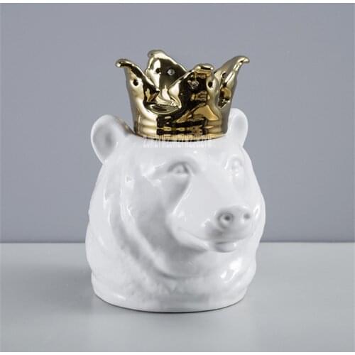 BJ-1 Ornamental Knickknack Animal Storage Tank Wine Cabinet Decoration Ceramic Ornament Bear Lion Head Candy Box Container