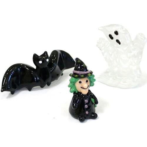 Halloween Decor Cute Miniature Figurines Handmade Glass Witch, Bat, Cat, Ghost Craft Ornaments Creative Holiday Gifts For Kids