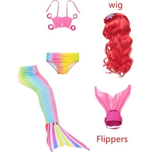 Kids Swimmable Mermaid Tail for Girls Swimming Bating Suit Mermaid Costume Swimsuit can add Monofin Fin wig