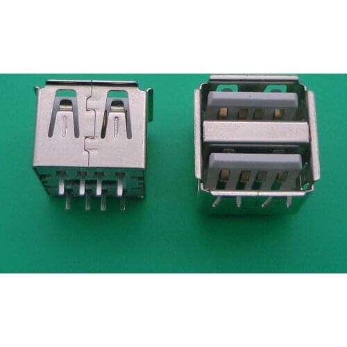 Double USB Short body type USB Jack A female 180 degree DIP Vertical USB Connector socket charging port plug usb 2.0 white 8P