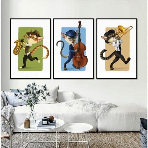Nursery Decorative Painting Violin Cat Decorative Painting Nordic Wall Art Canvas Kitchen Kindergarten University Music Studio