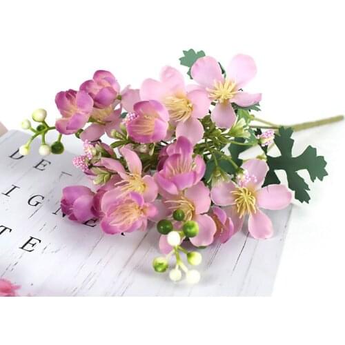 Fake Cherry Blossoms Artificial Silk Faux Flowers 5 Forks Party Bouquet Décor Flores Para Decora Home Succulents Plant