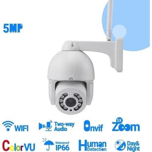 UIN 5MP WiFi Security Camera Color VU IR 5X Zoom Indoor/Outdoor Two-Way Audio Microphone Speaker Onvif 50m Wireless Camera