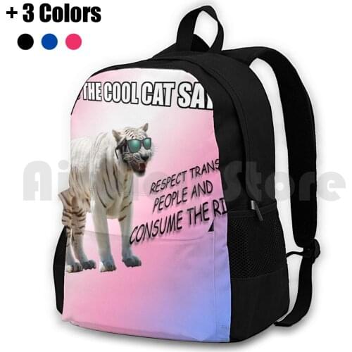 Carlos The Cool Cat Outdoor Hiking Backpack Waterproof Camping Travel Meme Memes Surreal Surreal Meme Surreal Memes Tiger Trans