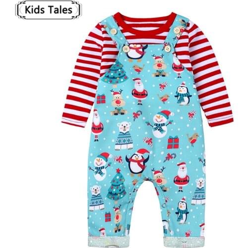 Newborn Baby Boy Girl Outfit Long Sleeve Tops Bib Strap Pants 2PCS Christmas Set Autumn Winter Clothing ST444