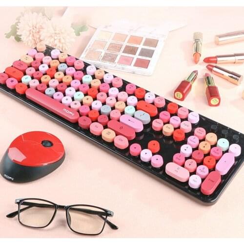 Cool red color wireless keyboard mouse color punk keyboard office