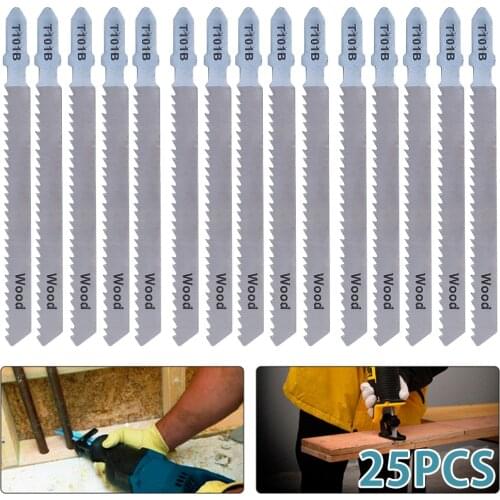 25pcs Jig Saw Blade Metal Wood Assorted T-shank Saw Blades HCS Jigsaw Blades For Metal Wood Plastic Woodworking Tools T101B
