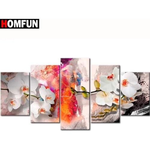 HOMFUN 5pcs Full Square/Round Drill 5D DIY Diamond Painting "Orchid peony lily" Multi-picture Combination Embroidery 5D Gift