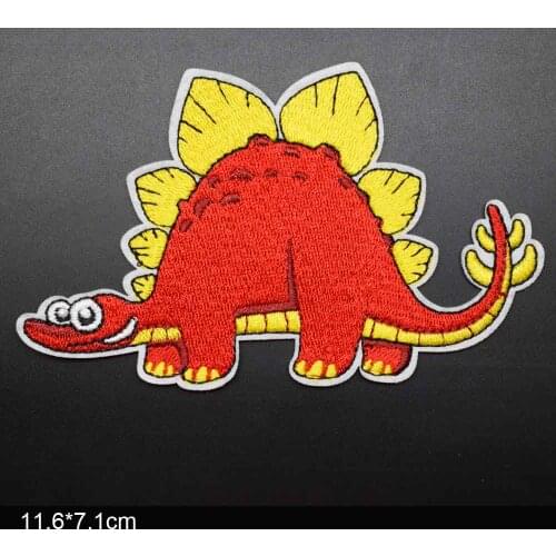 Full Embroidery Cartoon Red Dinosaur Stegosaurus Embroidery Clothes Patch For Clothing Girl Boy Children Iron On Patch