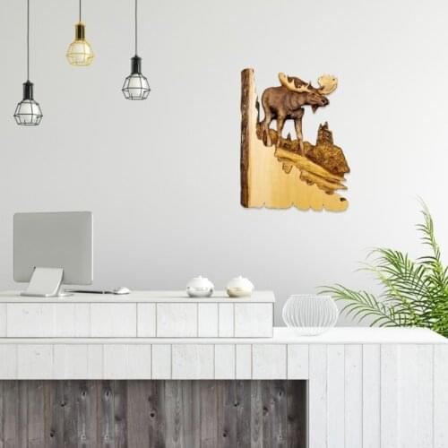 Animal Carving Handcraft Wall Hanging Sculpture 3D Raccoon Bear Deer Hand Painted Art Decorations for Home Living Room