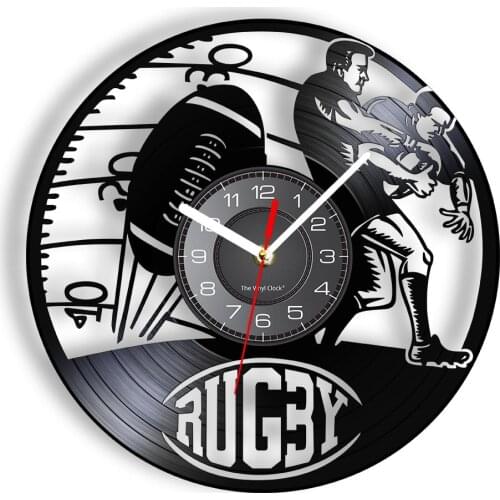 Rugby Match Vinyl Record Wall Clock The Football Game Player Man Cave Home Decor Football Sports Album Crafts Hanging Watches