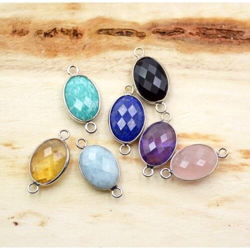 Natural crystal amethysts amazonite connector for bracelet making silver-plated gems stone pendants Faceted charms for necklace