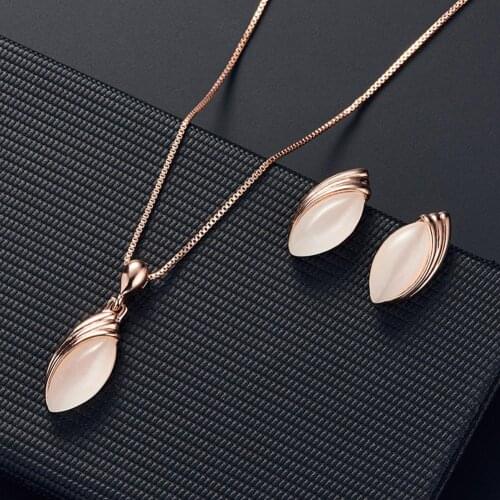 Faux Marquise Pendant Necklace Ear Stud Earrings Women Jewelry Set