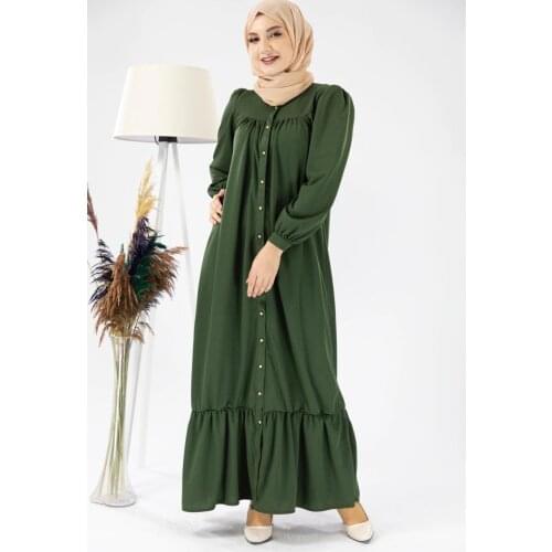 Crew Neck Through-hole Button Hijab Dress Muslim 2021 female head scarf shirt long sleeve Maxi Vestidos ARAB DUBAI TURKEY