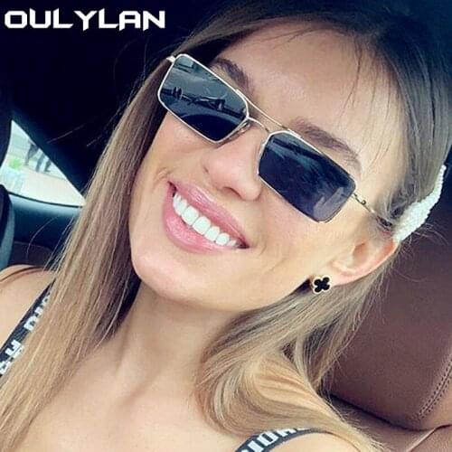 Oulylan Vintage Rectangle Sunglasses Women Men Vintage Metal Double Bridge Sun Glasses Ladies High Quality Shades Eyewear UV400
