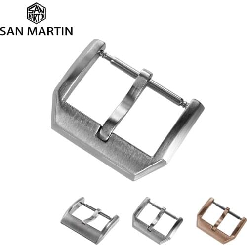 San Martin Watch Band Buckle Brushed 18mm 316L Stainless Steel Men Watchband Strap Silver Bronze Watch Parts Clasp Accessories