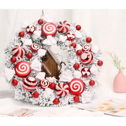 Christmas Wreath Ornament Front Door Candy Wreath 40cm Xmas Door Decoration for Home Hanging 2022 New Year Party Decor