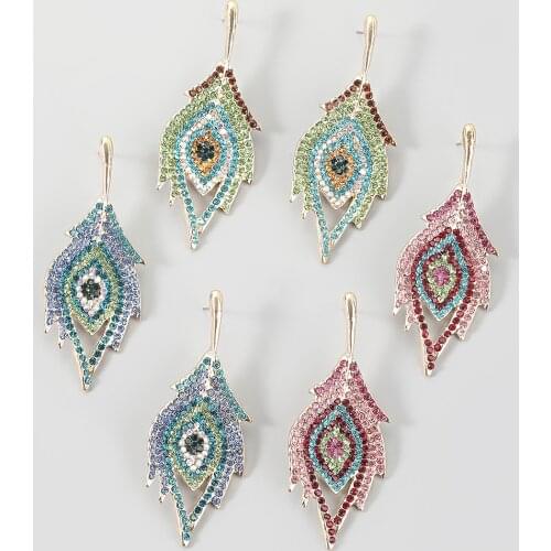 Pauli Manfi Fashion Metal Rhinestone Leaf Eye Earrings Womens Creative Popular Dangle Earrings Party Accessories