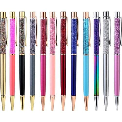 50pcs Luxury Quicksand Ballpoint Pen Flow Oil Crystal Gold Foil Metal Copper Colorful High-grade Gold Powder Dynamic Liquid Sand
