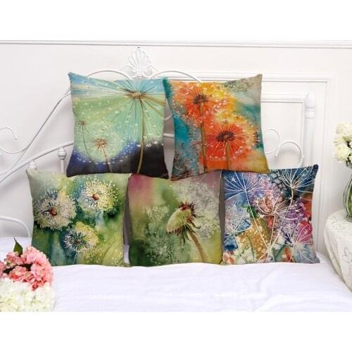 Fresh Dandelion Cushion Cover Cotton Linen Decorative Pillowcase Chair Seat Square 45x45cm Pillow Cover Home Living Textile