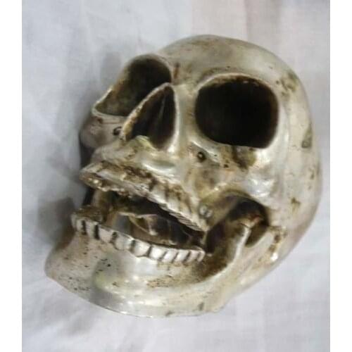 Tibet silver big skull deaths head netsuke sculpture wholesale Decoration art Decoration 100% real Tibetan Silver Brass