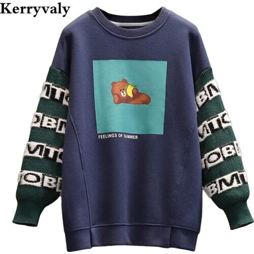 Korean Large Size Long Sleeves Thick Warm Cartoon Crewneck Sweatshirts Foreign Style Winter Gothic Women Tops K3966