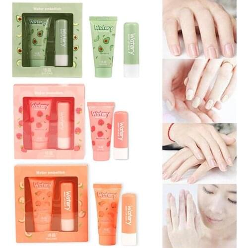 Avocado Strawberry Peach Plant Moisturizer Hand Cream Lip Balm Set Anti Drying Anti Cracked Hand Lotion Hand Lip Skin Care