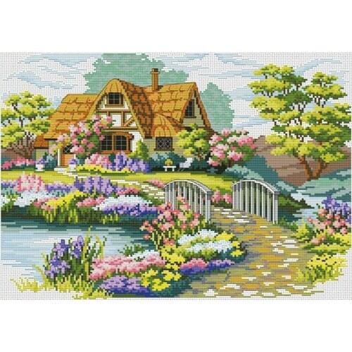 Garden Cottage Stamped Cross Stitch Kits Handmade Needlework for Beginners