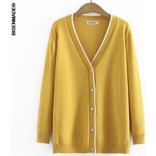 Women Clothing Sweaters Plus Size 2021 Autumn New Knitting Contrast Color V-Neck Cardigan