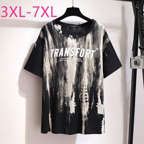 New 2021 fashion summer plus size tops for women large loose casual short sleeve cotton black print T-shirt 3XL 4XL 5XL 6XL 7XL