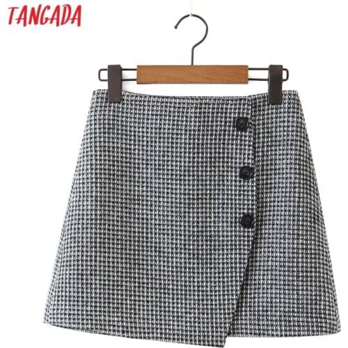 Tangada 2021 Women Plaid Tweed Skirts French Style Female Mini Skirt 8H117